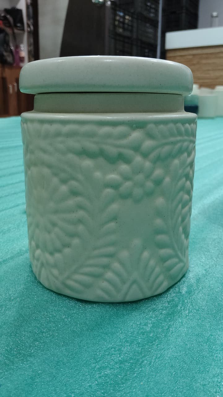 Pushpa Embossed Ceramic Storage Canister with Lid hover