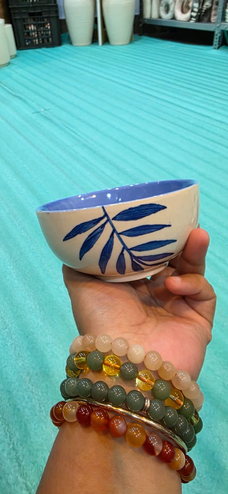 Nila Palm Hand-Painted Ceramic Katori Bowl