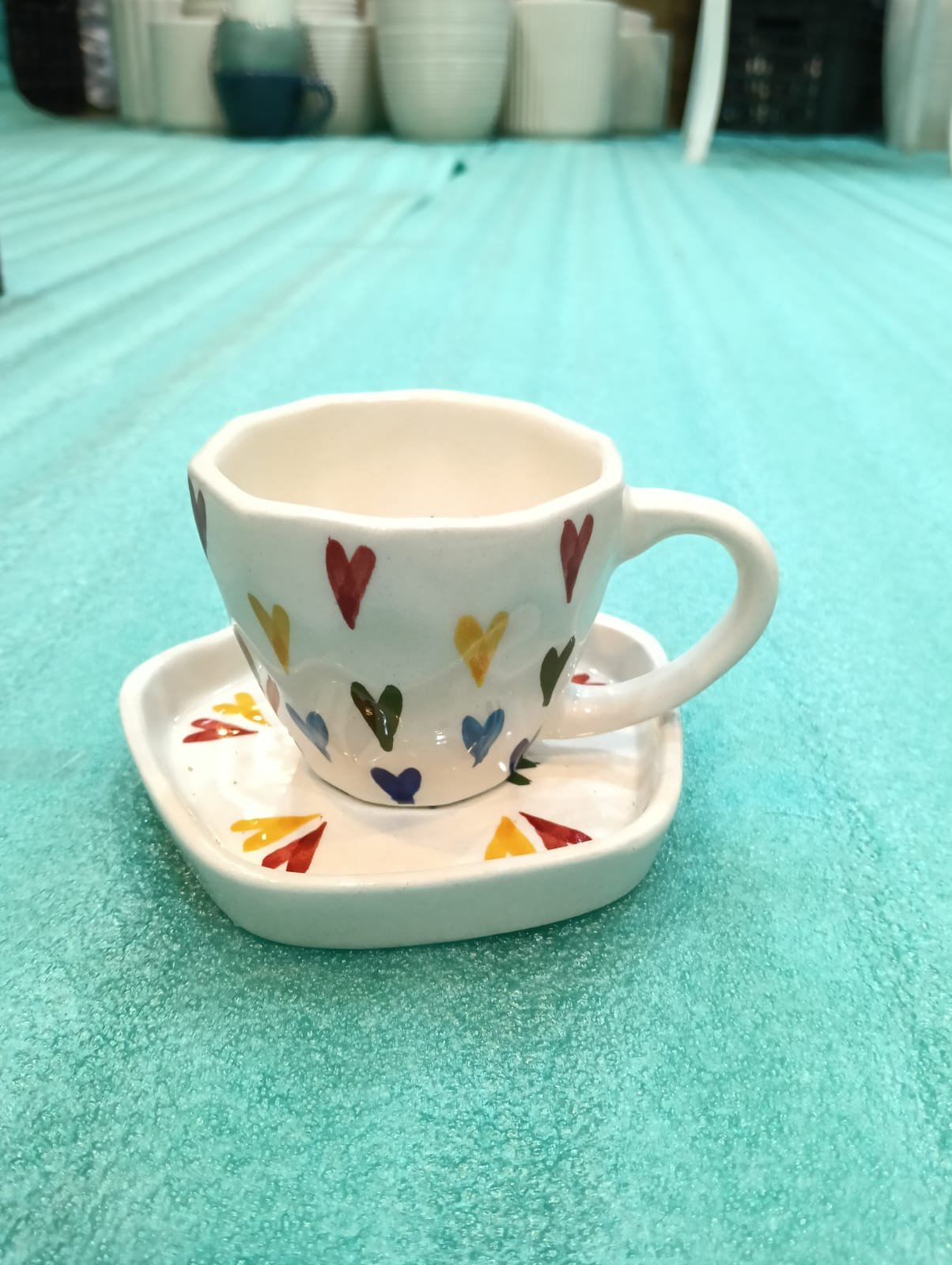 "Dil-Se" Faceted Polychrome Heart Cup & Saucer