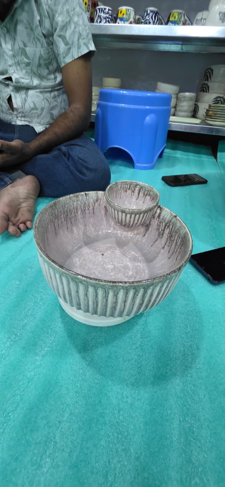 "Cascade" Ceramic Chips & Dip Serving Bowl