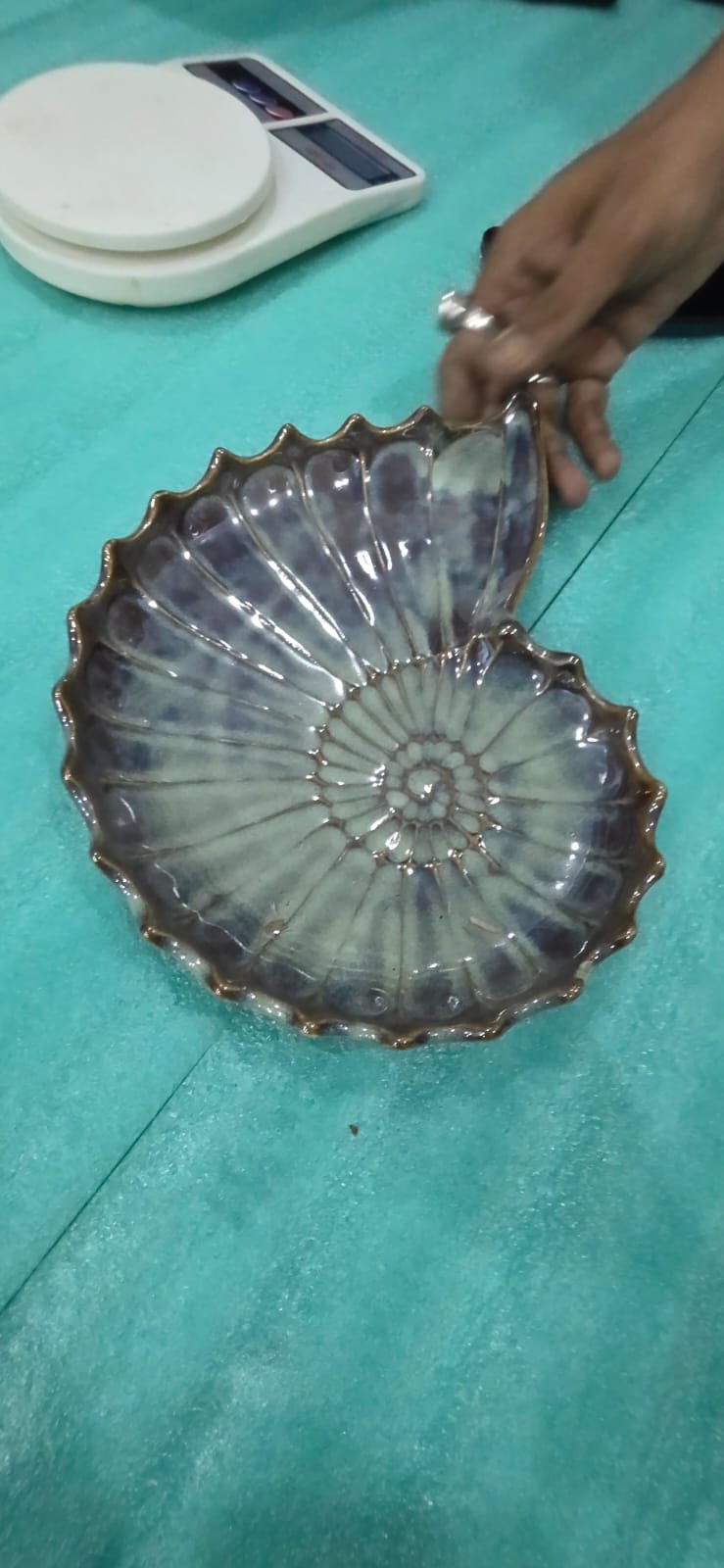 "Ammonite Dusk" Ceramic Seashell Serving Bowl