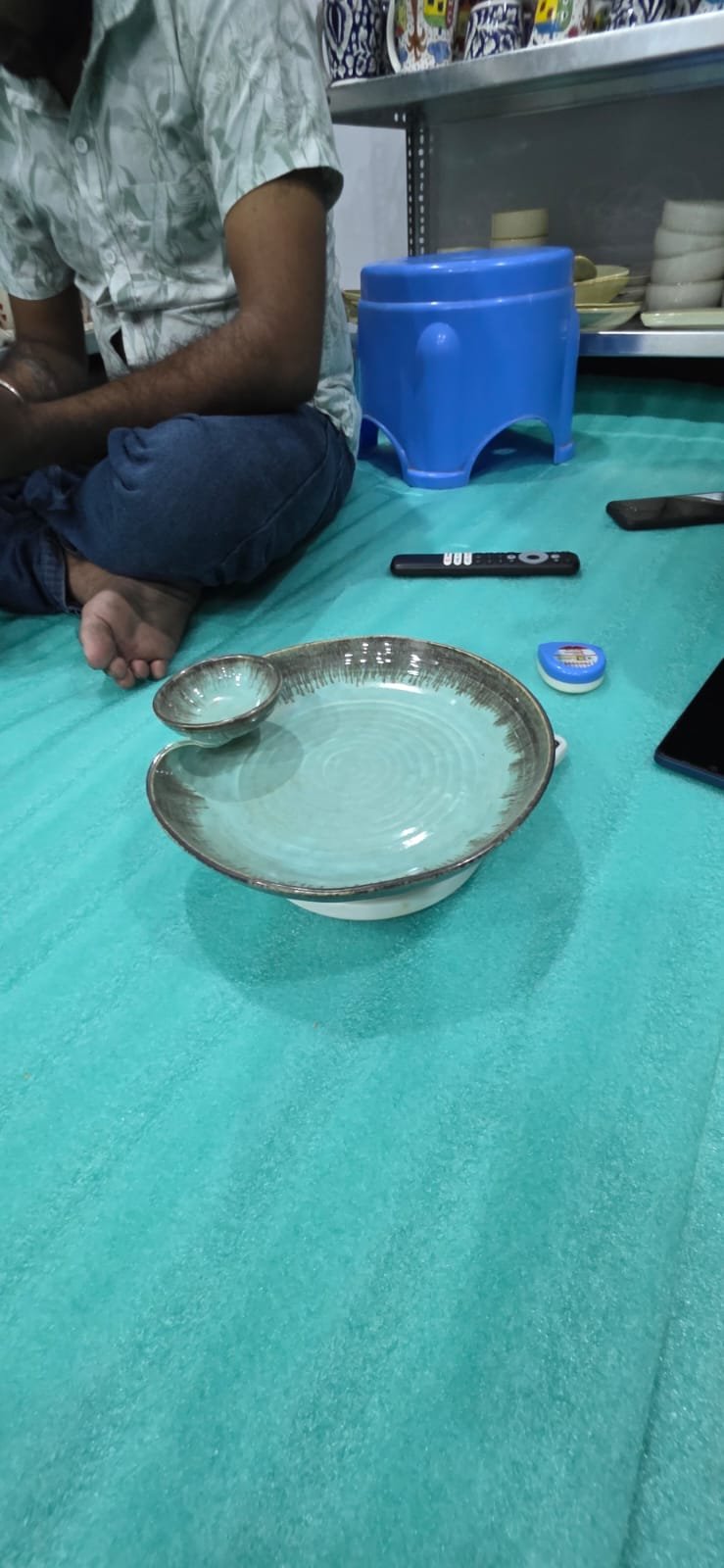 "Lagoon" Ceramic Round Chips & Dip Platter