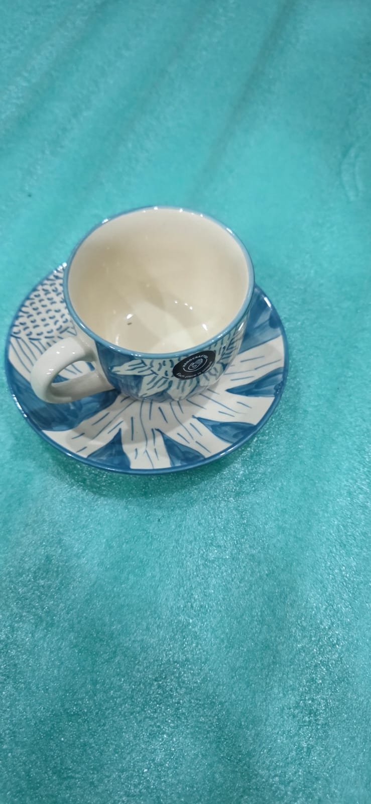 "Azure Bloom" Hand-Painted Teacup & Saucer Set