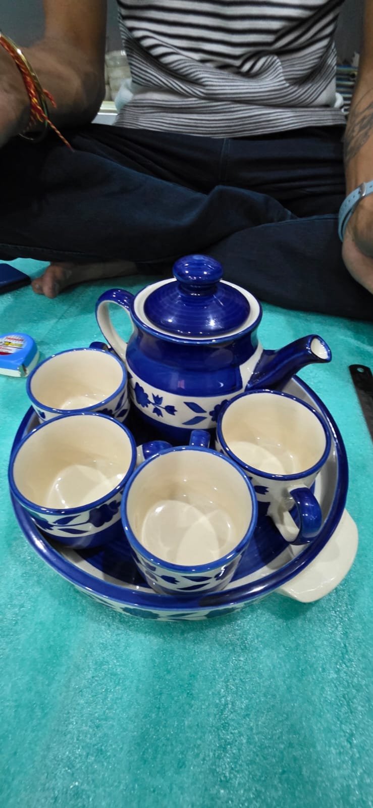 Hand-Painted Ceramic Tea Set with Kettle