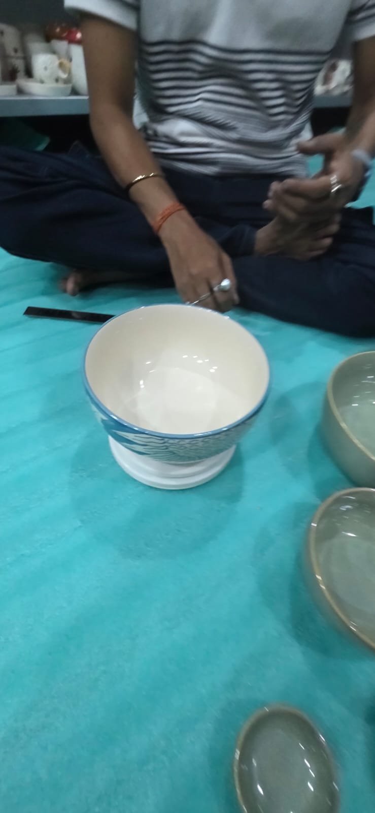 "Blue Floral" Artisan Serving Bowl