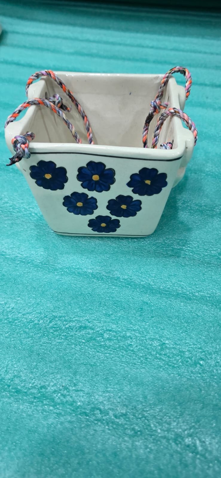 "Kriti" Indigo Blossom Ceramic Hanging Planter hover