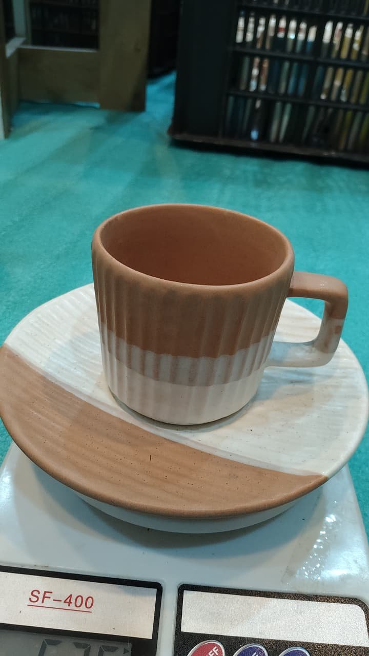 "Sienna & Stone" Two-Tone Fluted Cup & Saucer Set