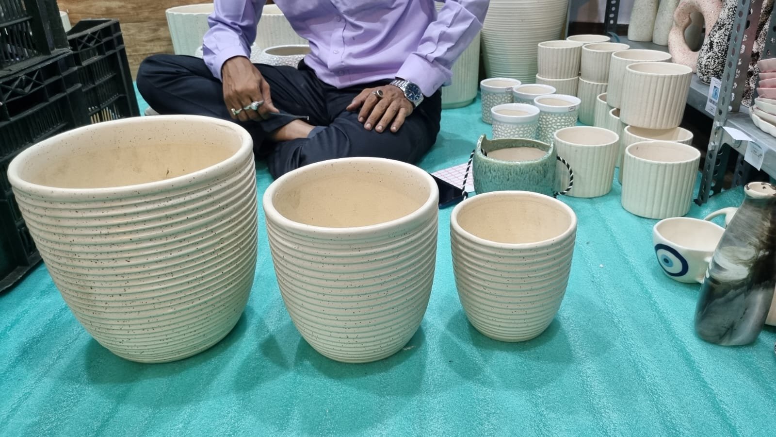 "Earthy Ribbed" Stoneware Planter Trio