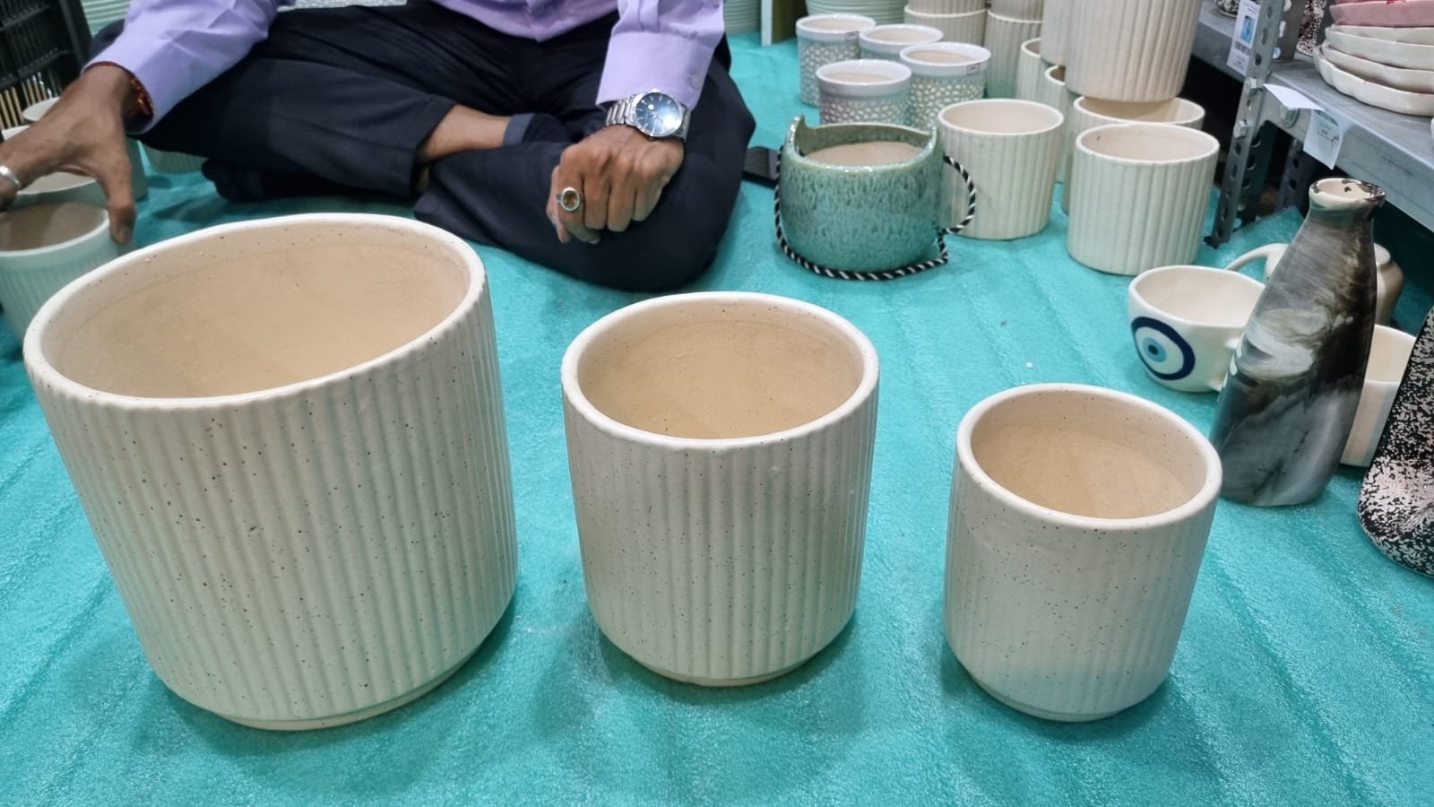 "Vertical Ribbed" Stoneware Planter hover
