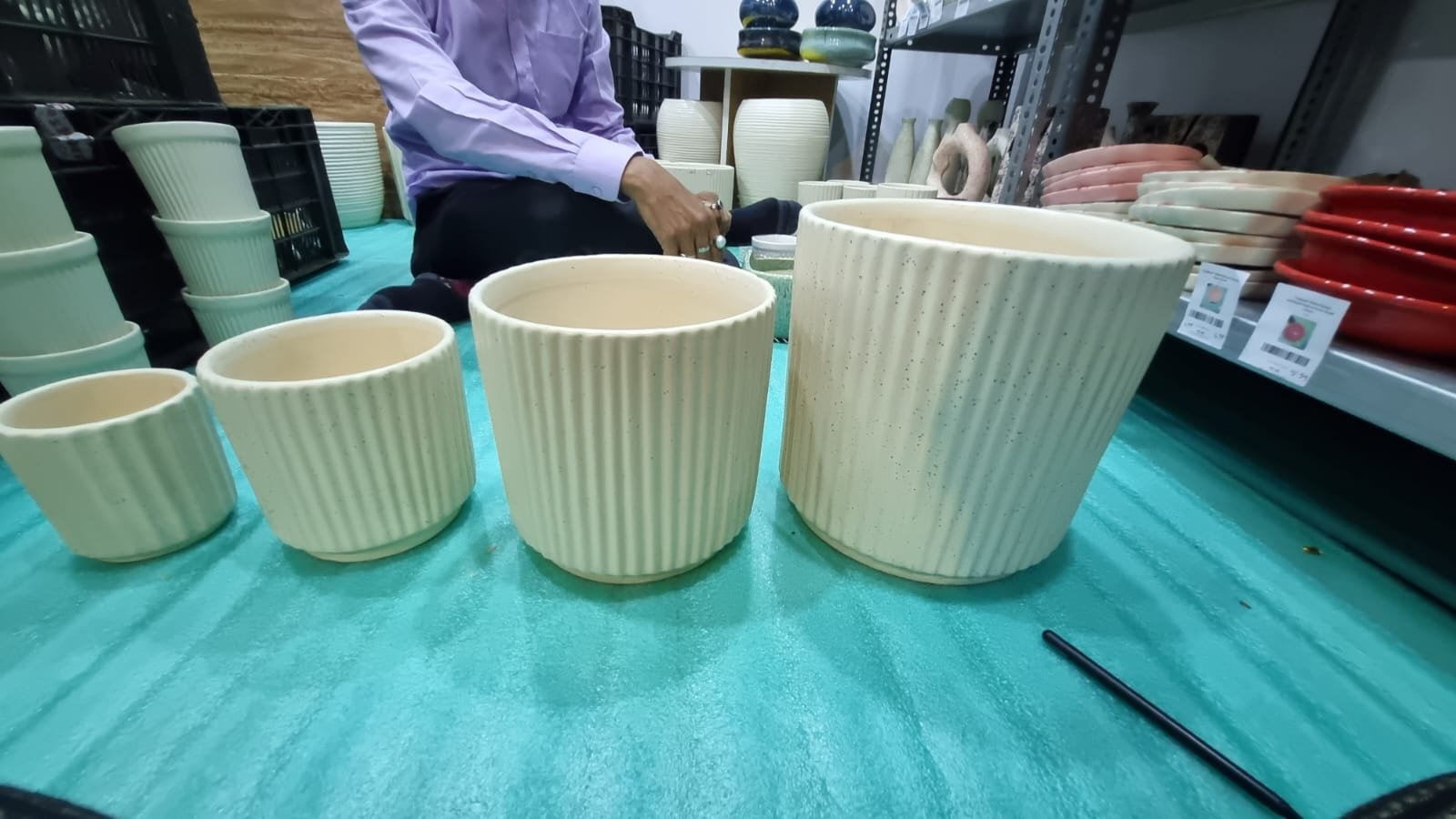 "Vertical Ribbed" Stoneware Planter Quad-Set